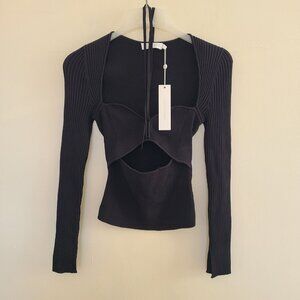 NWT Simkhai Alexia Ribbed Sweetheart Pullover Top Sweater Cut Out Size M Black